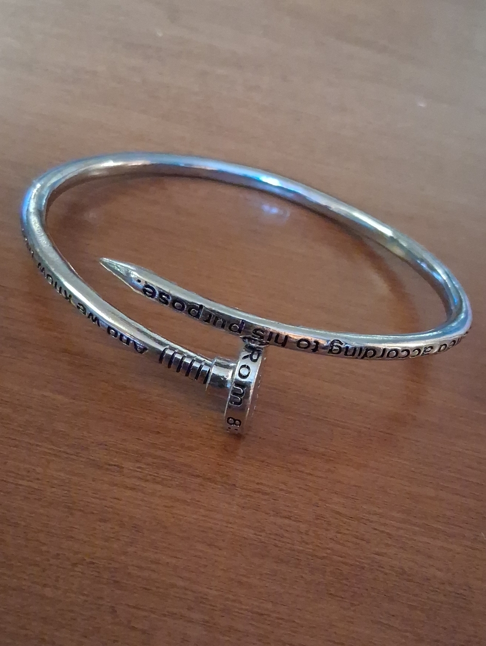 Romans 8:28 Silver Tone Spike Nail-Style Wrap Bracelet